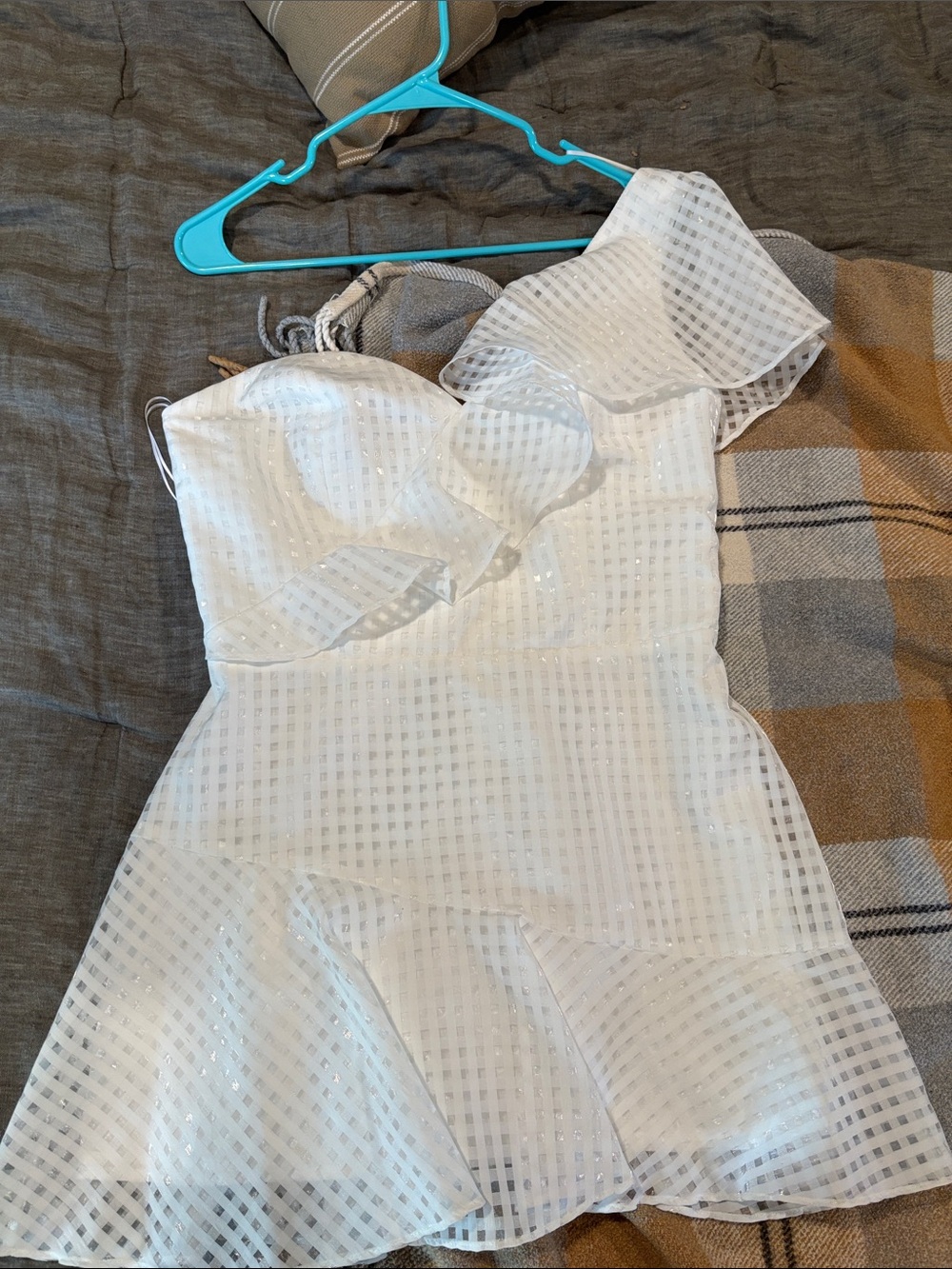 Amanda Uprichard White One-Shoulder Ruffle Skater Dress